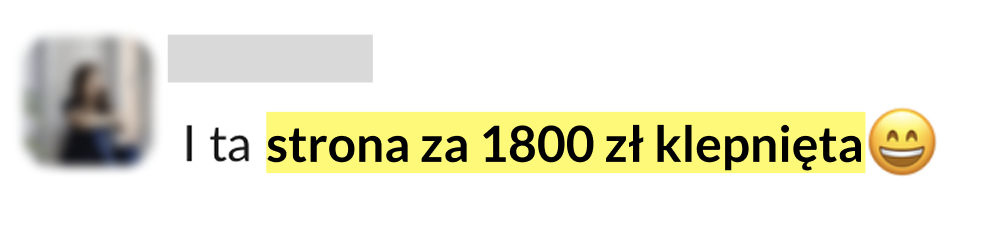 Wiadomość na Slacku: strona za 1800 zł klepnięta